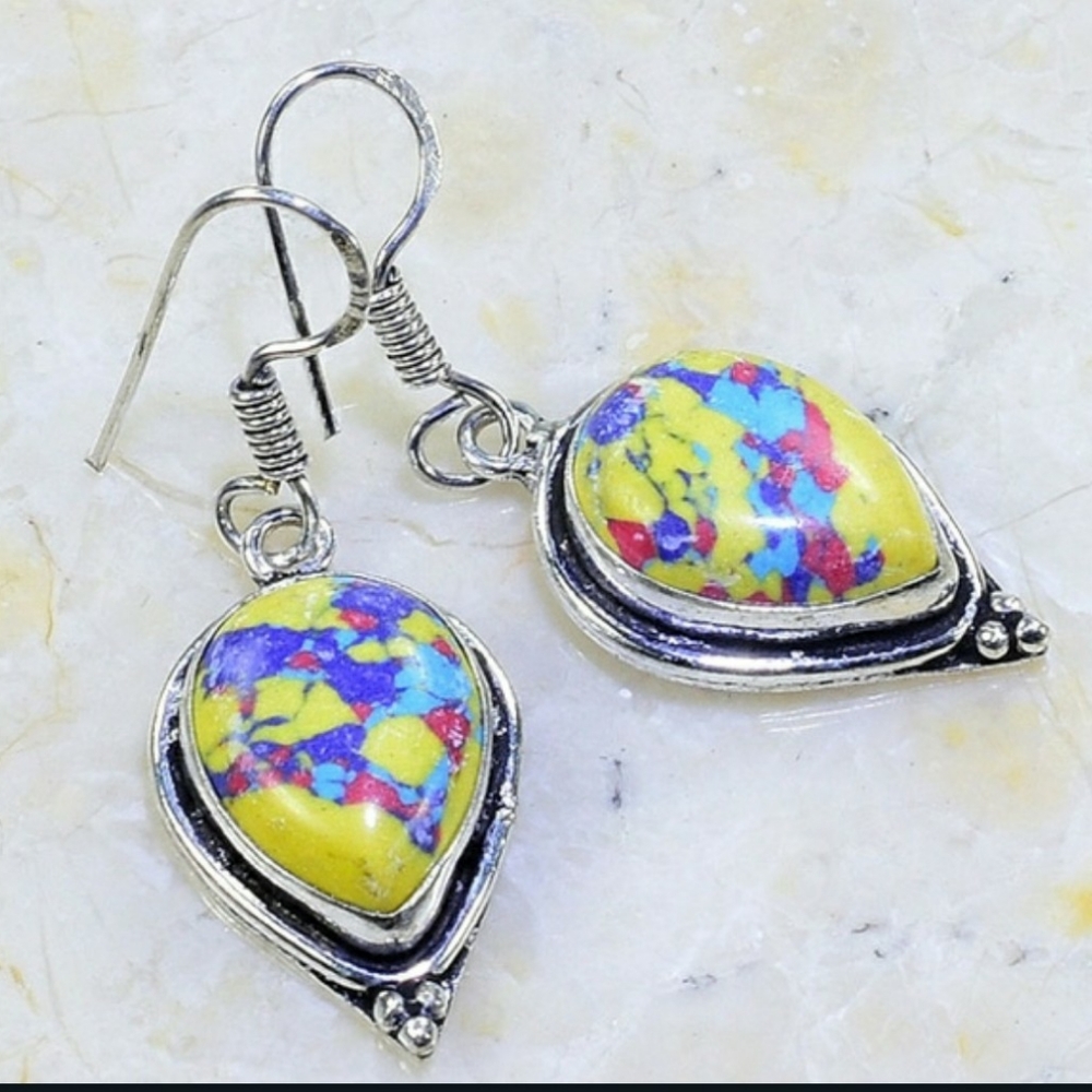 Multi color Turquoise Sterling Silver Dangle Earrings